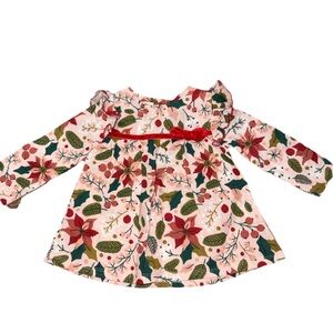 Mud Pie Baby Girls Floral Pink Poinsettia Tunic 6 -9 Months NWT Holiday